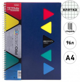 Тетрадь 96л А4 спираль Progressive Canvas Синяя клетка перфорация 4 цв.разделителя пластик.обложка