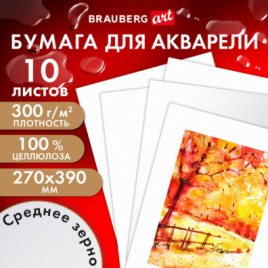 Акварельная бумага 270*390мм 10л 300г среднее зерно BRAUBERG ART PREMIERE
