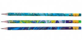 Карандаш ч/гр Хатбер Solution НВ с ластиком, круглый, деревянный, ассорти, заточенный, в пластик