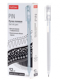 Ручка гелевая Хатбер Pin белая 0,5мм, толщина письма 0,25мм, трехгранная, рельефный держатель, п