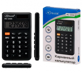 Калькулятор Basir 8-разряд.МС-200N 95*60*8мм батарейка черный