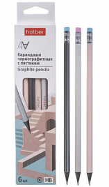 Карандаш ч/гр Хатбер 4all НВ с ластиком круглый деревянный заточенные, 3 дизайна, кар