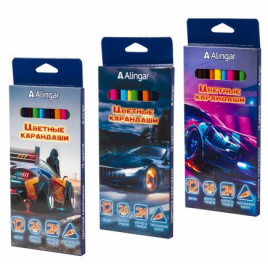 Карандаши Alingar 12цв Street racing деревянные, трехгранные, заточенные, грифель 2.8 м