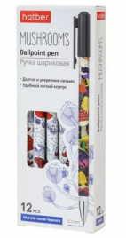 Ручка шар Хатбер Mushrooms (Грибы) синяя 0,7мм, металлический наконечник, чернила на масля
