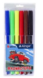 Фломастеры Alingar 6цв Машины картонная уп