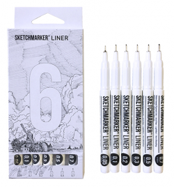 Набор ручек капиллярных Sketchmarker 6шт (0,05мм, 0,1мм, 0,2мм, 0,3мм, 0,5мм, 0,7мм) ч