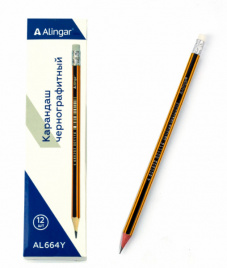 Карандаш ч/гр ALINGAR дерево шестигр с ластиком за
