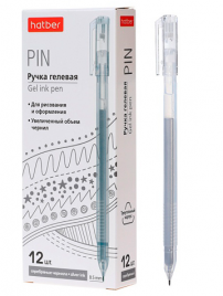 Ручка гелевая Хатбер Pin серебряная 0,5мм, трехгранная, рельефный держатель, прозрачный, пластик