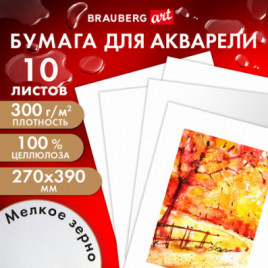 Акварельная бумага 270*390мм 10л 300г мелкое зерно BRAUBERG ART PREMIERE
