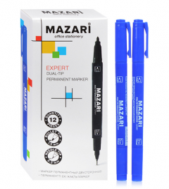 Маркер Mazari Expert синий 0,5-1,5мм двухсторонний, пулевидный/линер, перманентный