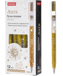 Ручка гелевая Хатбер Aura золотая 0,8мм