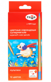 Карандаши Гамма 12цв Мультики супермягкие, увелич. диаметр грифеля 4,0мм, заточен., кар