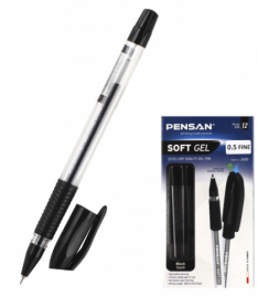 Ручка гелевая Pensan Soft Gel черная 0,5мм, толщина письма 0,3мм, игольчатый пишущий узел, прозр