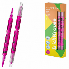 Текстовыделитель Erich Krause Visioline V-16 Brush Neon розовый 0,5-3,5мм, двухсторонний, круглы