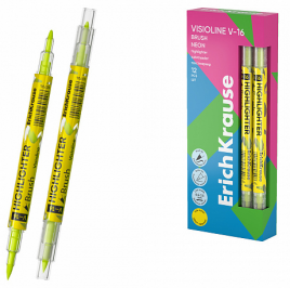 Текстовыделитель Erich Krause Visioline V-16 Brush Neon желтый 0,5-3,5мм, двухсторонний, круглый