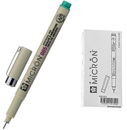 Ручка капиллярная Sakura Pigma Micron 0,2мм зеленая, картонная упаковка