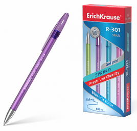 Ручка гелевая ЕК53348 R-301 Spring Gel Stick синяя 0,5мм, толщина письма 0,4мм, рифленый де