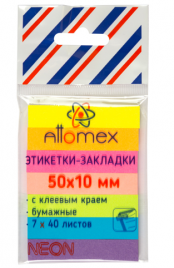 Закладки Attomex 10*50мм 7*40л неон бумага