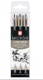 Набор ручек капиллярных Sakura Pigma Micron 3шт (0,2мм, 0,25мм, 0,35мм) черные, упаковка ПВХ