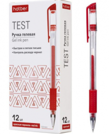 Ручка гелевая Hatber Test красная 0,5мм, резиновый держатель, прозрачный