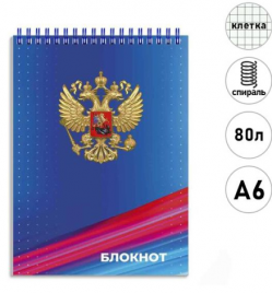Блокнот Феникс А6 80л Синяя символика спираль