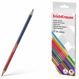 Карандаши Erich Krause 24цв Basic Bicolor трехгранные, двухсторонние, деревянные, картонная упак