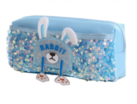 Пенал-косметичка AL11359/2 Rabbit 90 х 200мм ПВХ, пайетки, молния, боковой карман, голубой (ушки и