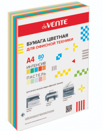 Бумага офисная 250л deVente А4 10цв 80г/м ассорти (5 интенсивных, 5 пастельных)