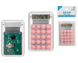 Калькулятор Dexin 8 разрядн КК-1020 батарейка прозрачный розовый