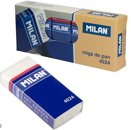 Ластик MILAN 50*23*90мм белый каучуковый картонный держатель фото 1