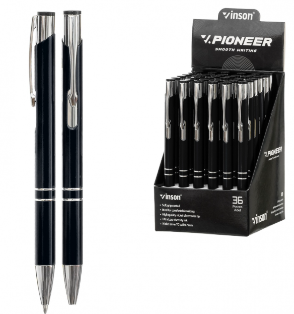 Ручка шар Vinson PIONEER 0,7мм масляные чернила син автом 8016/чёрн.корпус/ фото 1