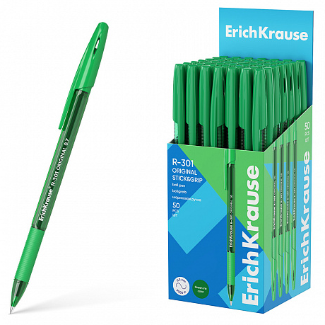 Ручка шар ЕК60975 R-301 Original Stick&Grip зеленая 1мм, шестигранная, резиновый держ фото 1