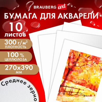 Акварельная бумага 270*390мм 10л 300г среднее зерно BRAUBERG ART PREMIERE фото 1