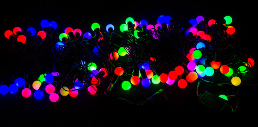 Гирлянда В 50 led шнурок мульти Шарик 1,2см черн.п фото 1