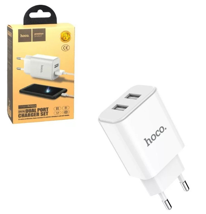 Блок сетевой Hoco С62А 2USB 2,4А+кабель Micro V8 б фото 1