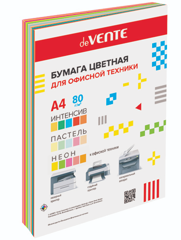 Бумага офисная 30л deVente А4 15цв 80г/м ассорти 2072259 фото 1