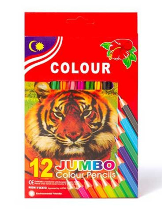 Карандаши Alingar 12цв Тигр Jumbo деревянные трехгранные  утолщенные фото 1