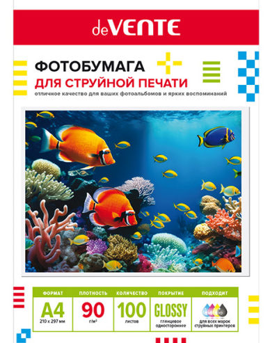 Фотобумага deVente A4 90г/м2 100л глянцевая односторонняя фото 1