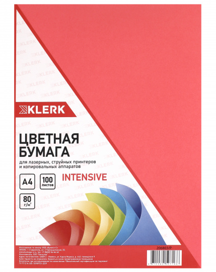 Бумага офисная KLERK А4 80 г/м2 100л интенсив красная фото 1