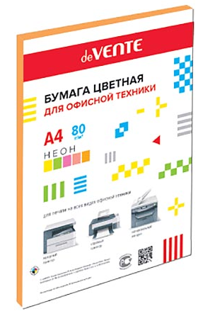 Бумага офисная deVente А4 неон 50л 80г/м оранжевая фото 1