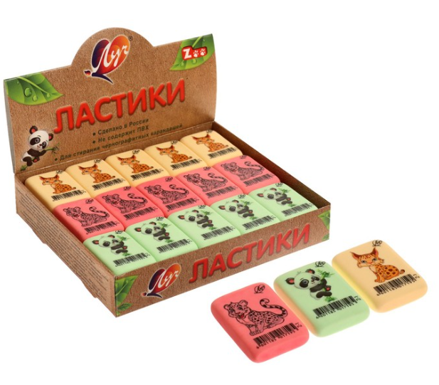 Ластик Луч ZOO Z1 35*25*8мм пастельный ассорти фото 1
