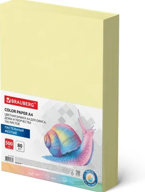 Бумага офисная BRAUBERG А4 80 г/м2 500л пастель жёлтая фото 1
