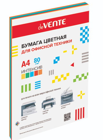 Бумага офисная deVente А4 итенсив 20л 80г/м ассорти 5цв фото 1