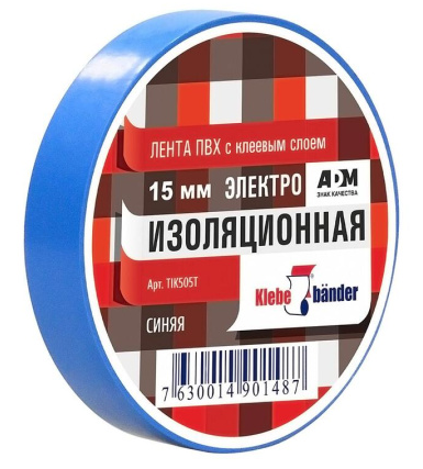 Изолента 15мм*20м Klebebander ПВХ синяя TIK505T фото 1