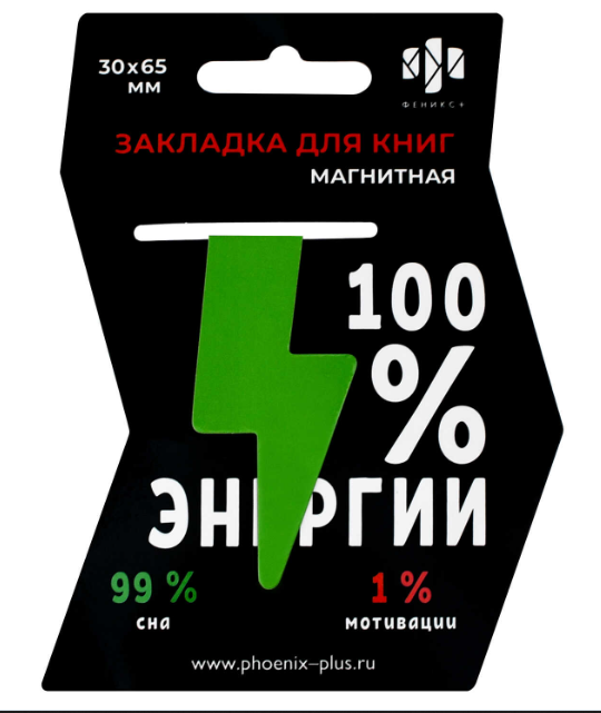 Закладка магнитная МОЛНИЯ ЗЕЛЁНАЯ 1 шт 30x65 мм 65129 / 100  фото 1