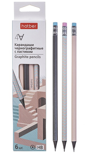 Карандаш ч/гр Хатбер 4all НВ с ластиком круглый деревянный заточенные, 3 дизайна, кар фото 1