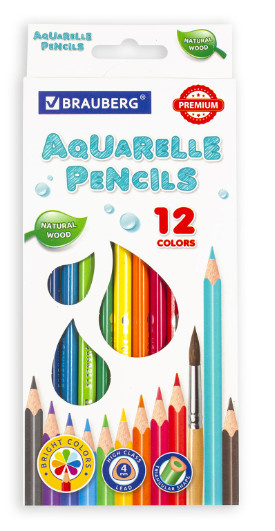 Карандаши Brauberg 12цв Premium Aquarelle акварельные 181671 фото 1