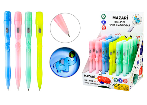 Ручка шар Mazari Lamp Elephant синяя 0,7мм автомат с проектором слоник, пластико фото 1