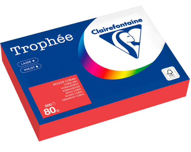Бумага офисная CLAIREFONTAINE А4 80г/м 500л интенсив кораллово-красный 8175PC фото 1
