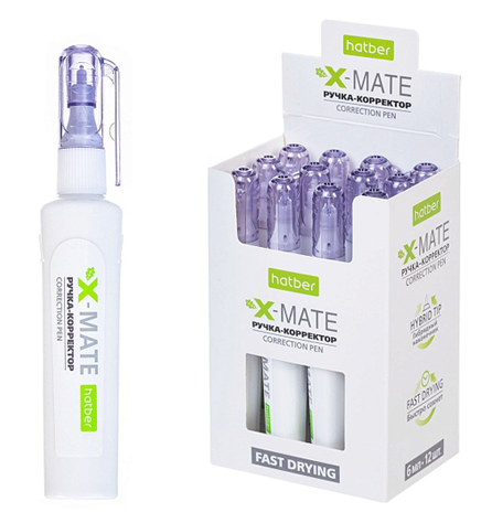 Корректирующая ручка Хатбер X-Mate 6мл гибридный наконечник, картонная упаковка(Ручка-корректо фото 1